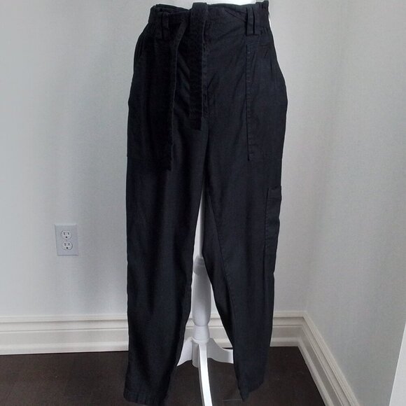 Anthropologie Elevenses  Linen High Waist Paper Bag Romy Cargo Pants Black Sz M - Picture 3 of 8
